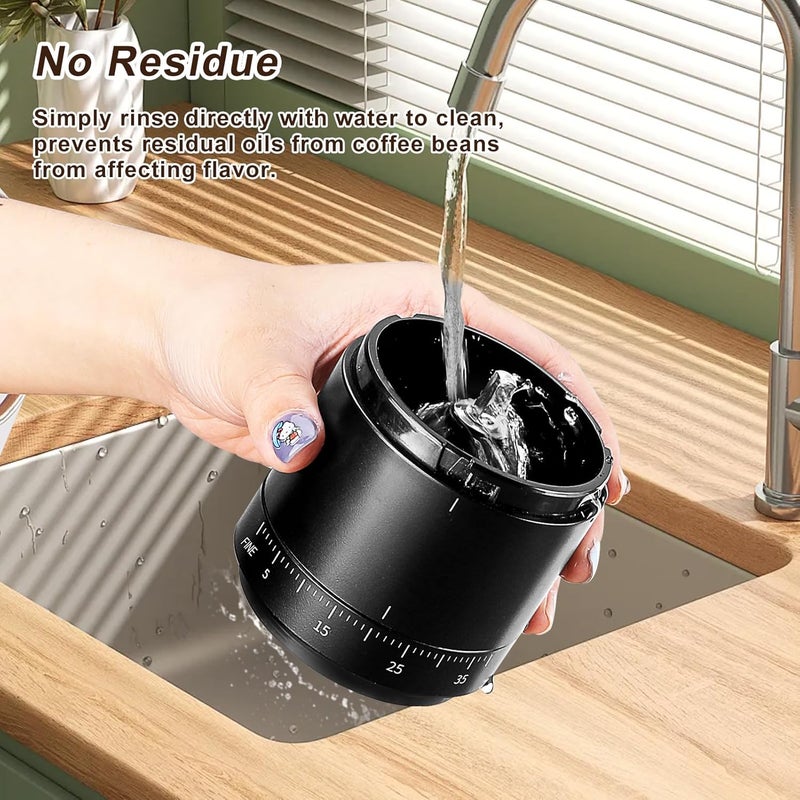 Mongdio Portable Electric Coffee Bean Grinder with 38 Adjustable Settings, Rechargeable Coffee Grinders for Home Use, Coffee Grinder for Travel - Black - Image 4